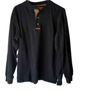 Ridge Rider Mens Black Long Sleeve Henley Button Up Work Shirt Size M Casual‎